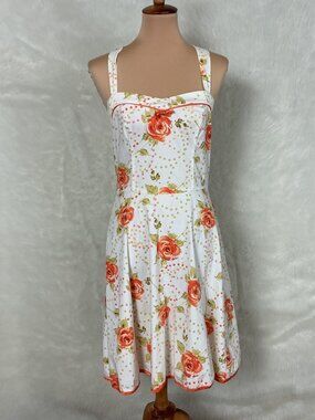 Vintage 90s Rampage Sleeveless Orange, White Floral Polka Dot Retro Mini Dress 9